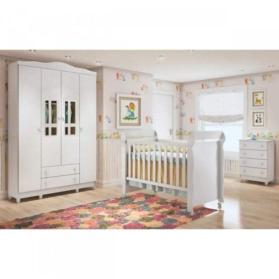 Imagem de Quarto de Bebê Completo Guarda-Roupa 4 Portas, Cômoda e Berço Mirelle Carolina Baby