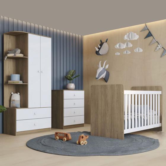 Imagem de Quarto de Bebê Completo Labirinto 2 Portas 6 Gavetas Rústico/Branco - Henn