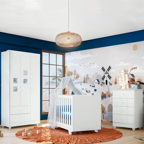 Quarto de Bebê Completo Life 100% Mdf 3 Portas 6 Gavetas Branco 2225 - Tigus Baby Menor preço em Quarto de Bebê Completo Life 100% Mdf 3 Portas 6 Gavetas Branco 2225 - Tigus Baby