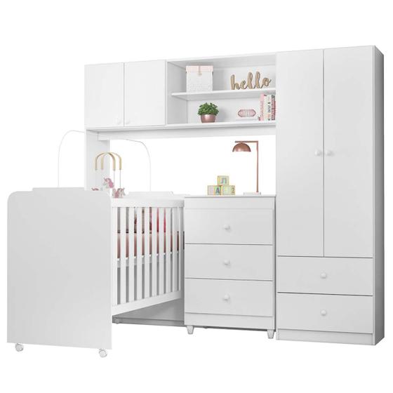 Imagem de Quarto De Bebê Conjugado com Roupeiro, Cômoda e Berço Amore Branco