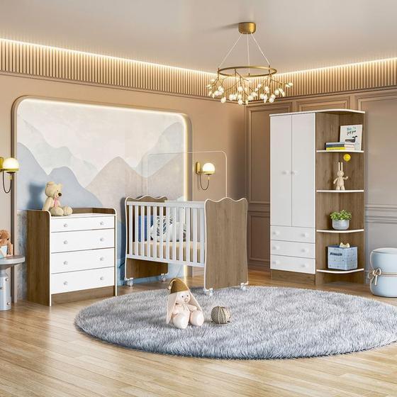 Imagem de Quarto De Bebê Doce Sonho Cômoda Com Trocador Carvalho Branco - Qmovi