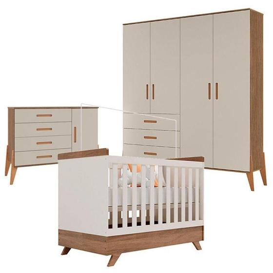 Quarto De Bebê Emilly 4 Portas Com Berço Americano Retro Vitória Off White Carvalho - Canaã Menor preço em Quarto De Bebê Emilly 4 Portas Com Berço Americano Retro Vitória Off White Carvalho - Canaã