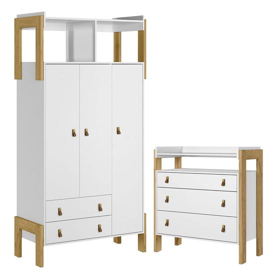 Imagem de Quarto de Bebê Fantasia com Roupeiro 4375 e Cômoda 4410 Qmovi Branco Acetinado