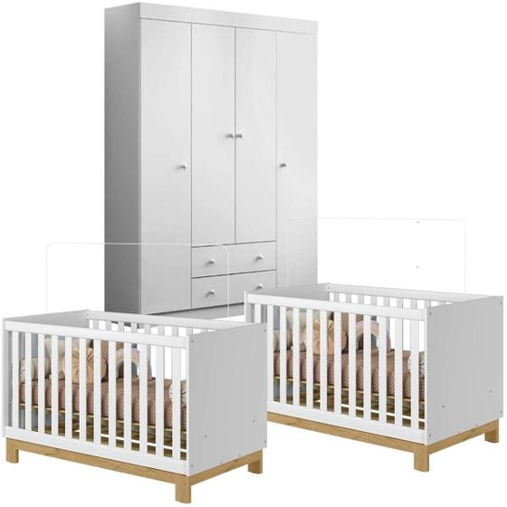 Imagem de Quarto De Bebe Gêmeos Guarda Roupa Em Mdf - 2 Berços Slim