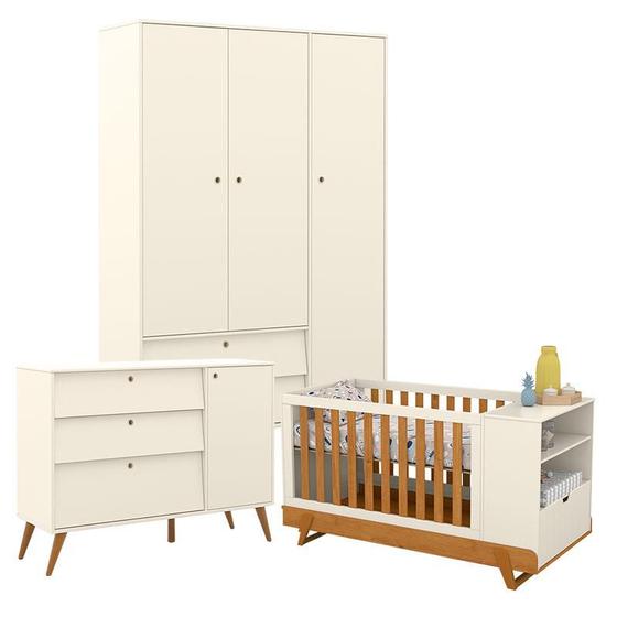 Imagem de Quarto de Bebê Gold 3 Portas com Berço Multifuncional Bkids Off White Freijó Eco Wood  Matic