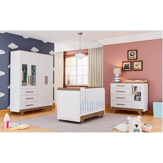 Imagem de Quarto de Bebê Guarda Roupa 4 Portas 3 Gavetas Cômoda 1 Porta 4 Gavetas Berço Retrô