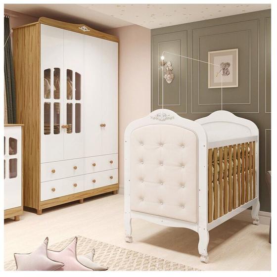 Imagem de Quarto de Bebê Guarda-roupa com Janelas e Berço com Capitonê Maya Clássico 100% Mdf Espresso Móveis
