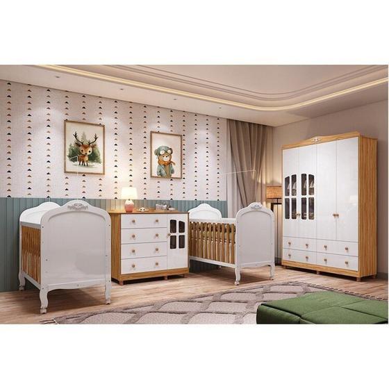 Imagem de Quarto de Bebê Guarda-roupa Cômoda Janelado 2 Berços Maya Clássico 100% Mdf Espresso Móveis