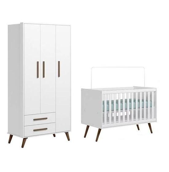 Imagem de Quarto de Bebê Guarda Roupa e Berço Mini Cama Q Encanto Retrô Branco