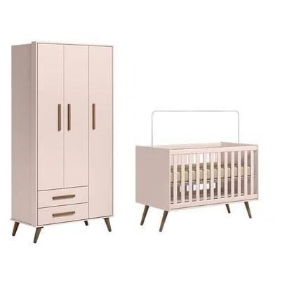 Imagem de Quarto de Bebê Guarda Roupa e Berço Mini Cama Q Encanto Retrô Rosa