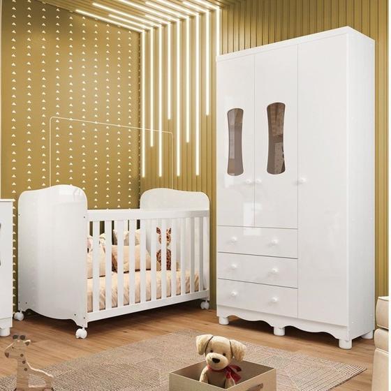 Imagem de Quarto de Bebê Guarda Roupas 3 Ptas 3 Gavetas e Berço100% MDF Lana Espresso Móveis