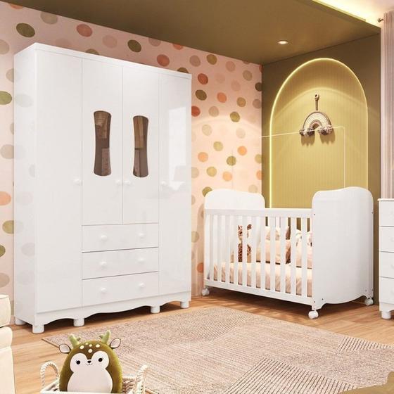 Imagem de Quarto de Bebê Guarda Roupas 4 Ptas 3 Gavetas e Berço 100% MDF Lana Espresso Móveis