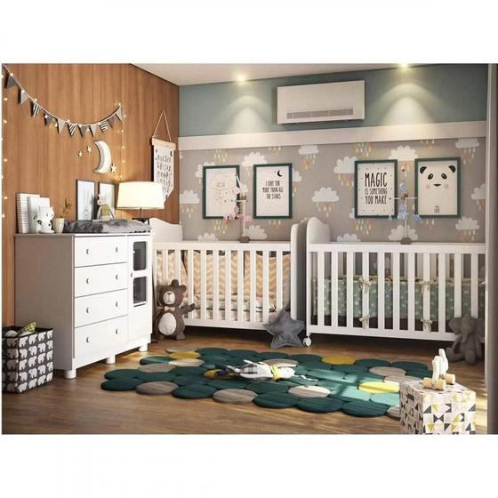 Imagem de Quarto de Bebê Irmãos com 2 Berços e Cômoda com Janela 100% MDF Uli