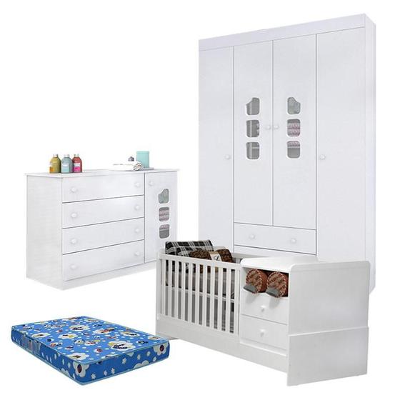 Imagem de Quarto de Bebê Lívia com Berço Multifuncional Selena Branco Brilho com Colchão Ortobom Phisical - Phoenix