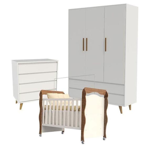 Imagem de Quarto De Bebê Lorena Com Berço New Nanda Branco Acetinado Amadeirado - Carolina