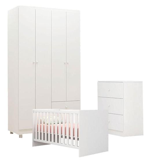 Imagem de Quarto de Bebê Louise 4 Portas com Berço Doce Sonho 100 Branco Brilho - AJL