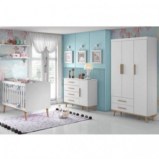 Imagem de Quarto de Bebê Ludimila com Guarda-Roupa 3 Portas Cômoda Fraldario e Berço Carolina Baby