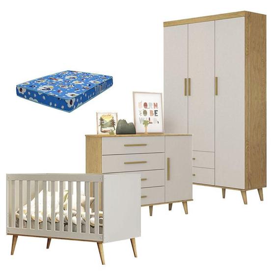 Imagem de Quarto de Bebê Ludmila Off White Bétula com Colchão Ortobom - Carolina Baby