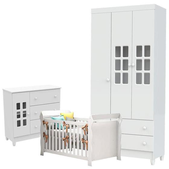 Imagem de Quarto de Bebê Mariah 3 Portas com Berço Lara Branco Brilho - Carolina