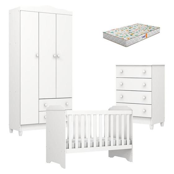 Imagem de Quarto de Bebê Mel Flat Branco Brilho com Colchão Gazin - Carolina