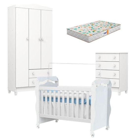 Imagem de Quarto De Bebê Mel Flat E Berço Americano New Nanda Branco Brilho Com Colchão Ortobom - Carolina