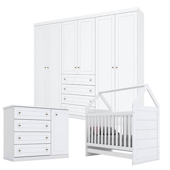 Imagem de Quarto de Bebê Mississipi 6 Portas com Berço Montessoriano Branco HP - Henn