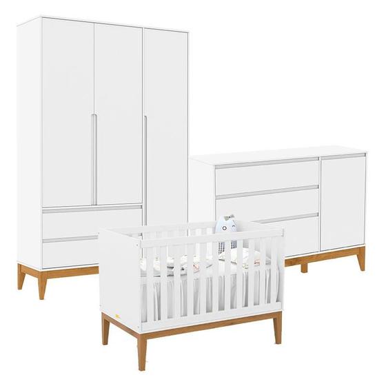 Imagem de Quarto de Bebê Nature Clean 3 Portas com Berço Unique Branco Soft Eco Wood  Matic