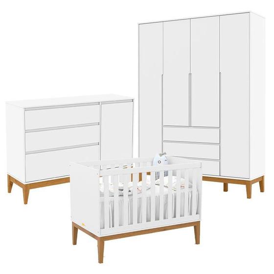Imagem de Quarto de Bebê Nature Clean 4 Portas com Berço Unique Branco Soft Eco Wood  Matic