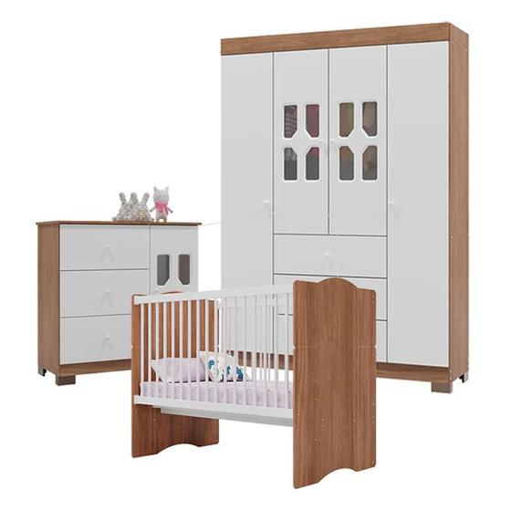 Quarto de Bebê New Cristal com Berço Americano Alegria Branco Brilho Carvalho - Canaã Menor preço em Quarto de Bebê New Cristal com Berço Americano Alegria Branco Brilho Carvalho - Canaã