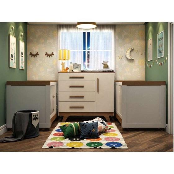 Imagem de Quarto de Bebê para Gêmeos com 2 Berços e Cômoda Retrô 100% MDF
