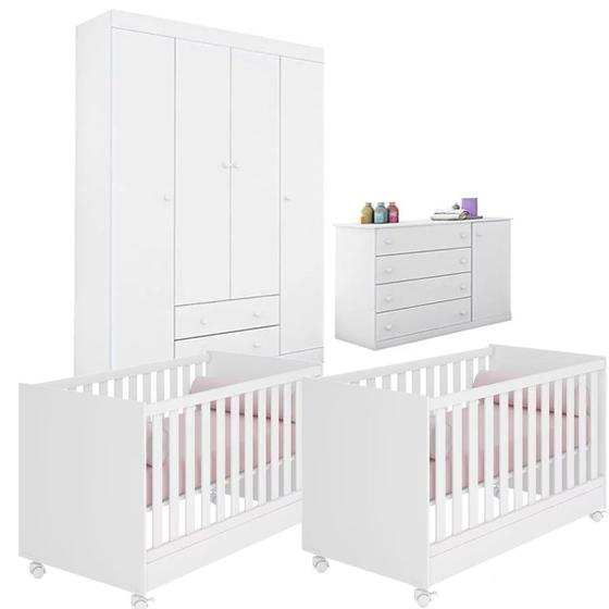 Imagem de Quarto de bebe Para Gemeos com guarda roupa, comoda e 2 berços padrão americano