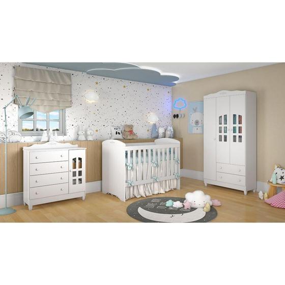 Quarto de Bebê Provençal Eloá Berço 3 em 1 Guarda Roupa Cômoda Infantil Branco Carolina Baby Menor preço em Quarto de Bebê Provençal Eloá Berço 3 em 1 Guarda Roupa Cômoda Infantil Branco Carolina Baby
