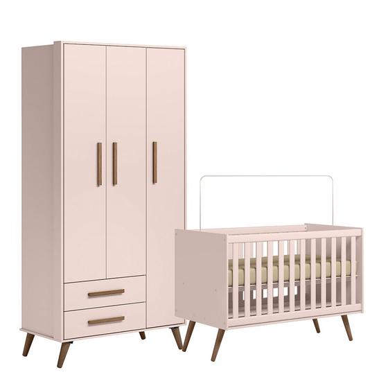 Imagem de Quarto de Bebê Qencanto com Roupeiro e Berço Qmovi Rosa