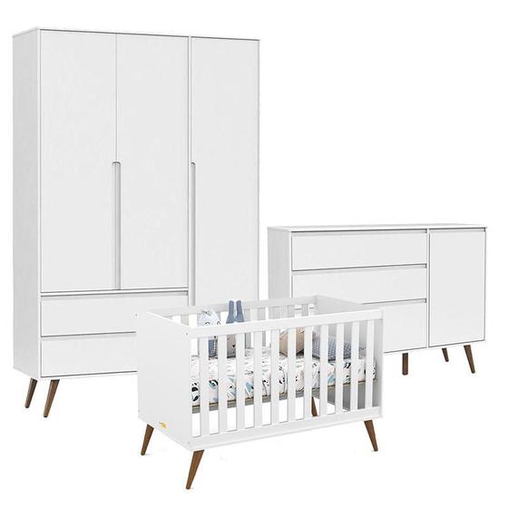 Bebe Ratero Quarto de Bebê Retrô Clean 3 Portas com Berço Retrô Gold Branco Soft ...