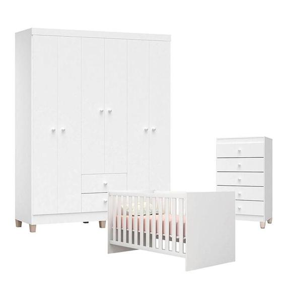 Imagem de Quarto de Bebê Ternura Baby 6 Portas com Cômoda Gaveteiro Branco Brilho - Incorplac