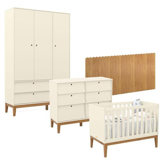 Imagem de Quarto de Bebê Unique 3 Portas com Cômoda 6 Gavetas e Painel Farm Off White Eco Wood - Matic