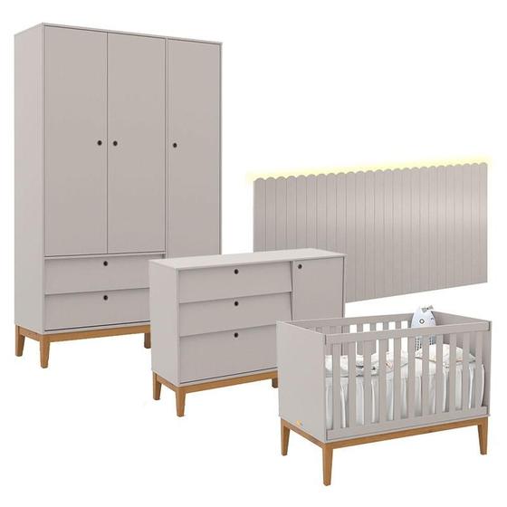 Imagem de Quarto de Bebê Unique 3 Portas com Cômoda Sapateira e Painel Farm com Led Cinza Eco Wood - Matic