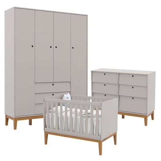Quarto de Bebe Unique 4 Portas com Cômoda 6 Gavetas Cinza Eco Wood - Matic Menor preço em Quarto de Bebe Unique 4 Portas com Cômoda 6 Gavetas Cinza Eco Wood - Matic