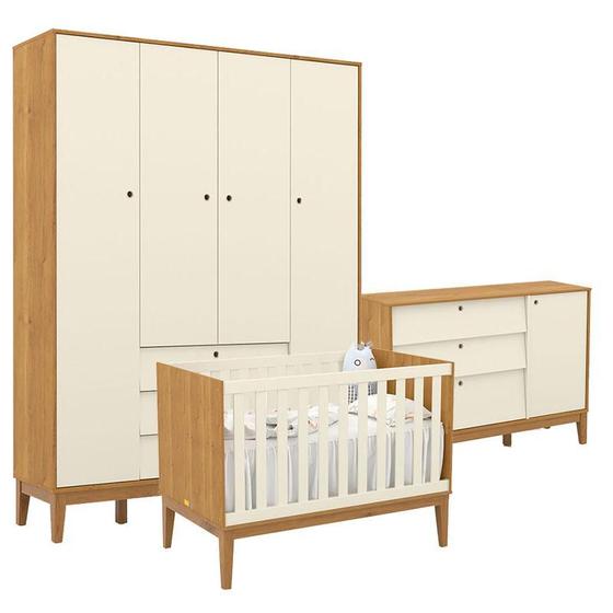 Imagem de Quarto de Bebe Unique 4 Portas com Cômoda Sapateira Freijó Off White Eco Wood  Matic