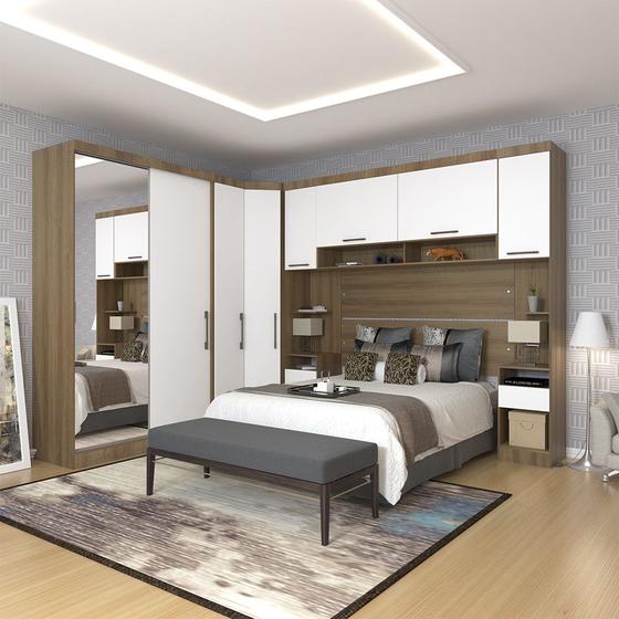 Imagem de Quarto de Canto Casal com Guarda Roupas com Espelho e Mesas de Cabeceira Paris Luciane Móveis
