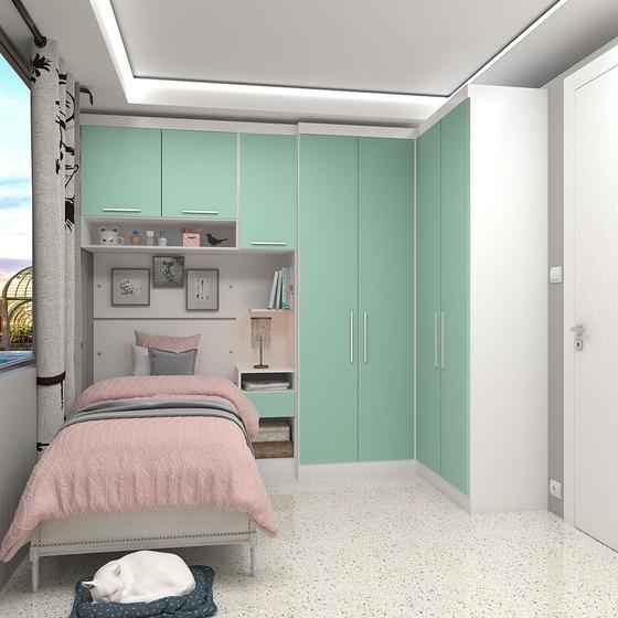 Imagem de Quarto de Canto Solteiro com Guarda Roupas Cabeceira e Mesa de Cabeceira Alpes Luciane Móveis