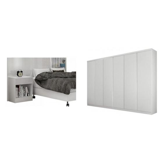 Imagem de Quarto de Casal Completo Espresso Móveis com Guarda Roupa 6 Portas 8 Gavetas e Cabeceira com 1 Mesa de Apoio 401529 Branco