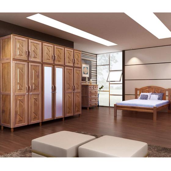 Imagem de Quarto de Casal Grécia: Guarda-Roupa 12 Portas c/ Espelho Cama Cômoda 6 Gavetas Madeira Pinus Imbuia - Cavazotto