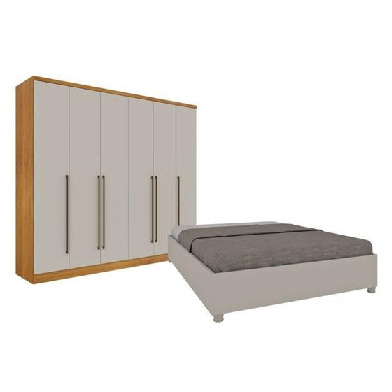 Imagem de Quarto de Casal Guarda-roupa 6 Portas Portugal e Cama Box Casal Monaco Espresso Móveis
