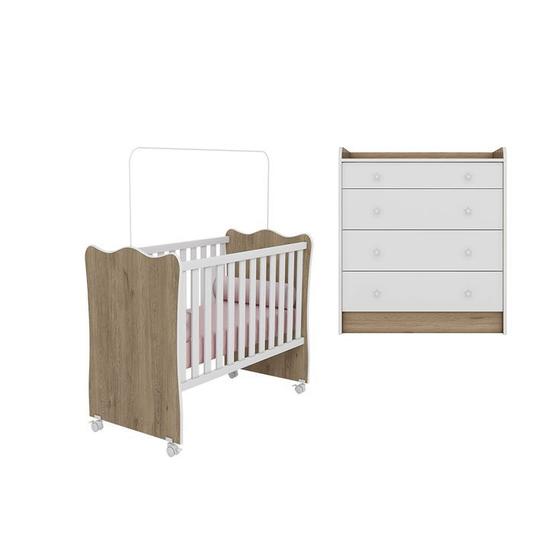 Imagem de Quarto de Infantil Cômoda e Berço Doce Sonho Cômoda Com Trocador   Carvalho Branco - Qmovi