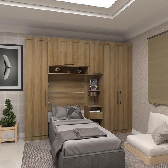 Imagem de Quarto de Solteiro com Guarda Roupas e Mesa de Cabeceira Paris Luciane Móveis