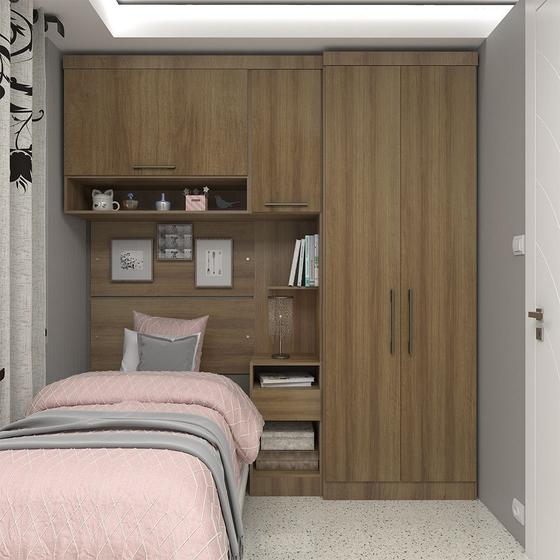 Imagem de Quarto de Solteiro com Guarda Roupas Mesa de Cabeceira e Nicho Paris Luciane Móveis
