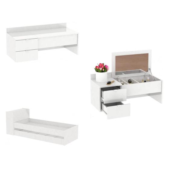Quarto de Solteiro Completo com Bicama e Penteadeira 381536 Fellicci Branco Menor preço em Quarto de Solteiro Completo com Bicama e Penteadeira 381536 Fellicci Branco