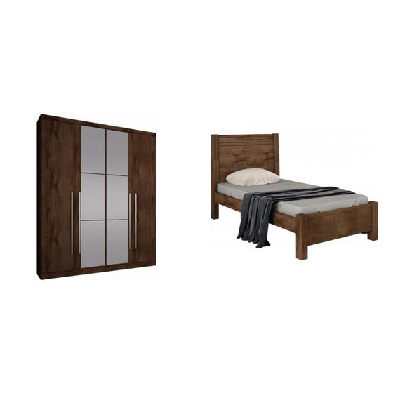 Imagem de Quarto de Solteiro Completo MadeiraMadeira com Guarda Roupa 4 Portas e Cama 401893 Canela