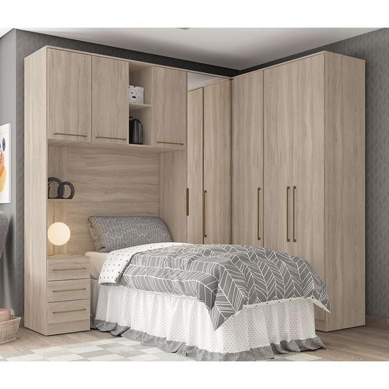 Quarto de Solteiro Modulado 5 Peças com Armário Aéreo + Escrivaninha Avena - Bela Móveis Menor preço em Quarto de Solteiro Modulado 5 Peças com Armário Aéreo + Escrivaninha Avena - Bela Móveis